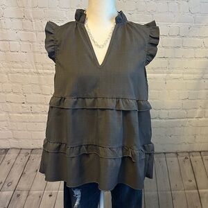 Ruffled Sleeveless Top - GREY